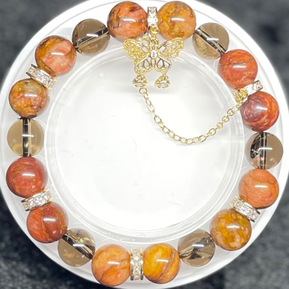 Crazy lace & Smoky quartz gemstone stretch bracelet